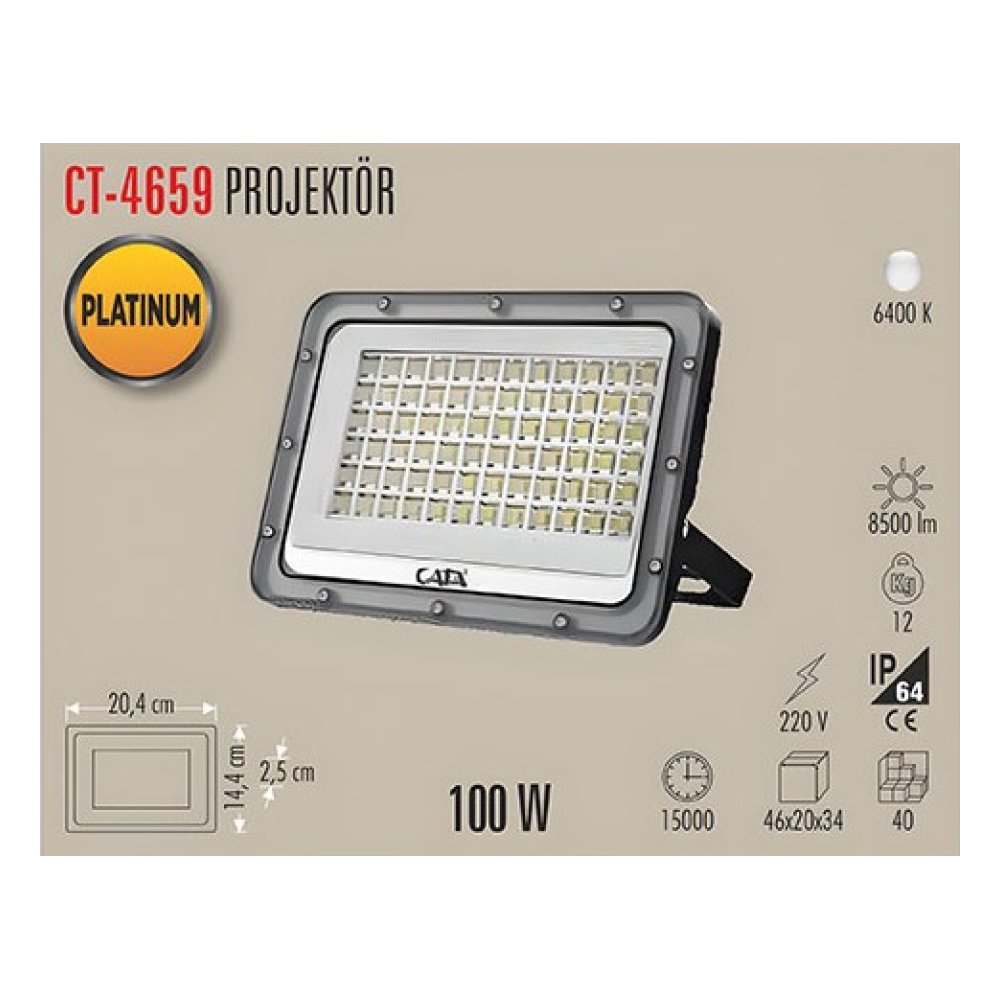 Cata CT-4659 100W Slim LED Projektör (Beyaz)