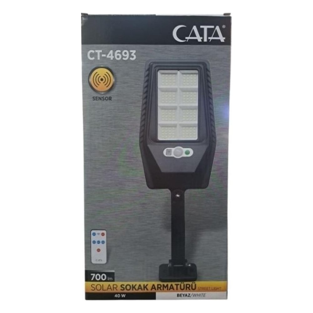 Cata CT-4693 40W Güneş Enerjili Solar Sokak Aydınlatma Armatürü Konsollu Su Geçirmez Beyaz Işık