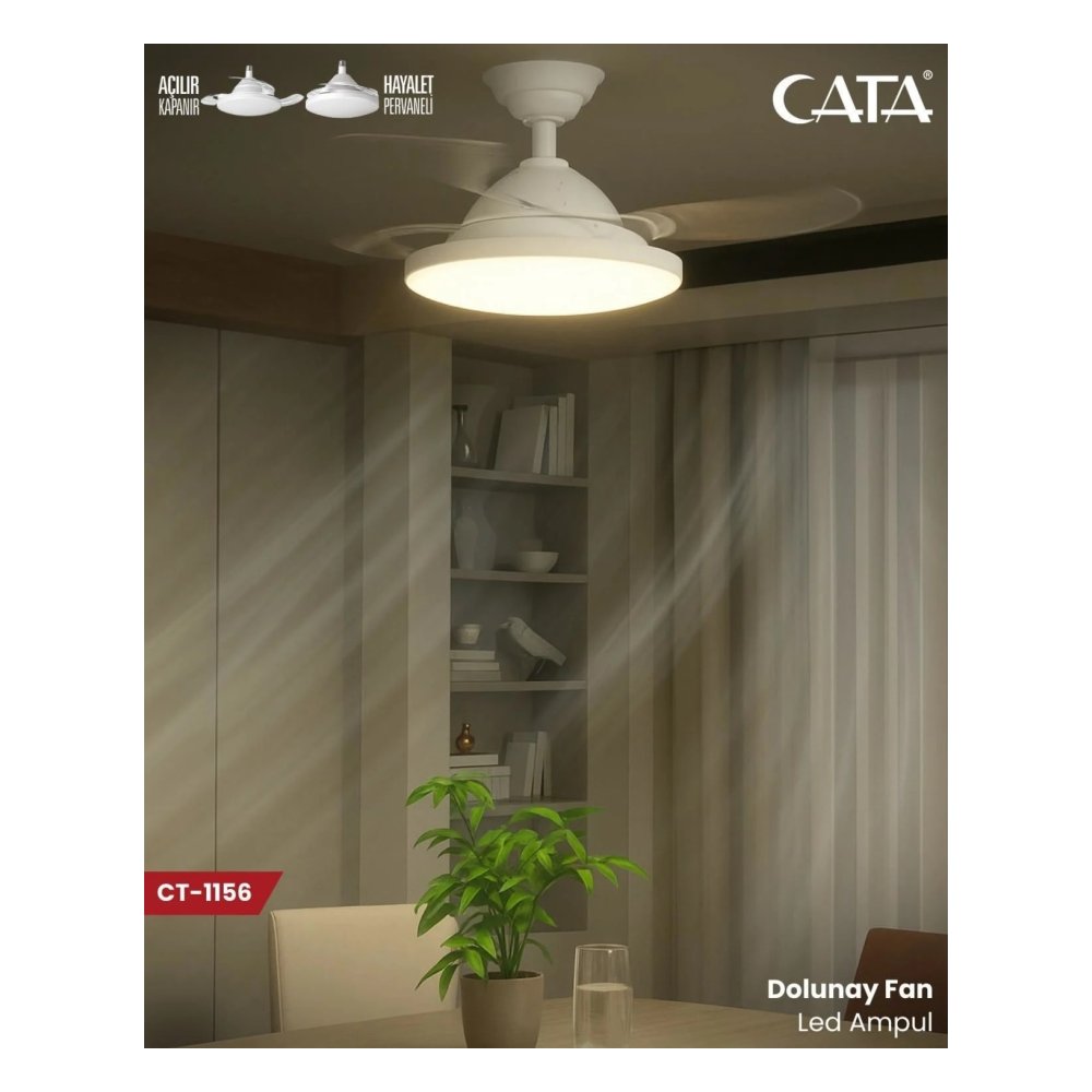 Cata CT-1156 Dolunay Fan LED Ampul 72 W E-27 Duy Beyaz Sarı Günışığı Renk Sıcaklığı 6500K