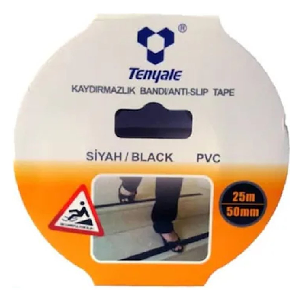 Tenyale Kaydırmaz Bant Siyah PVC 50 mm 25 mt