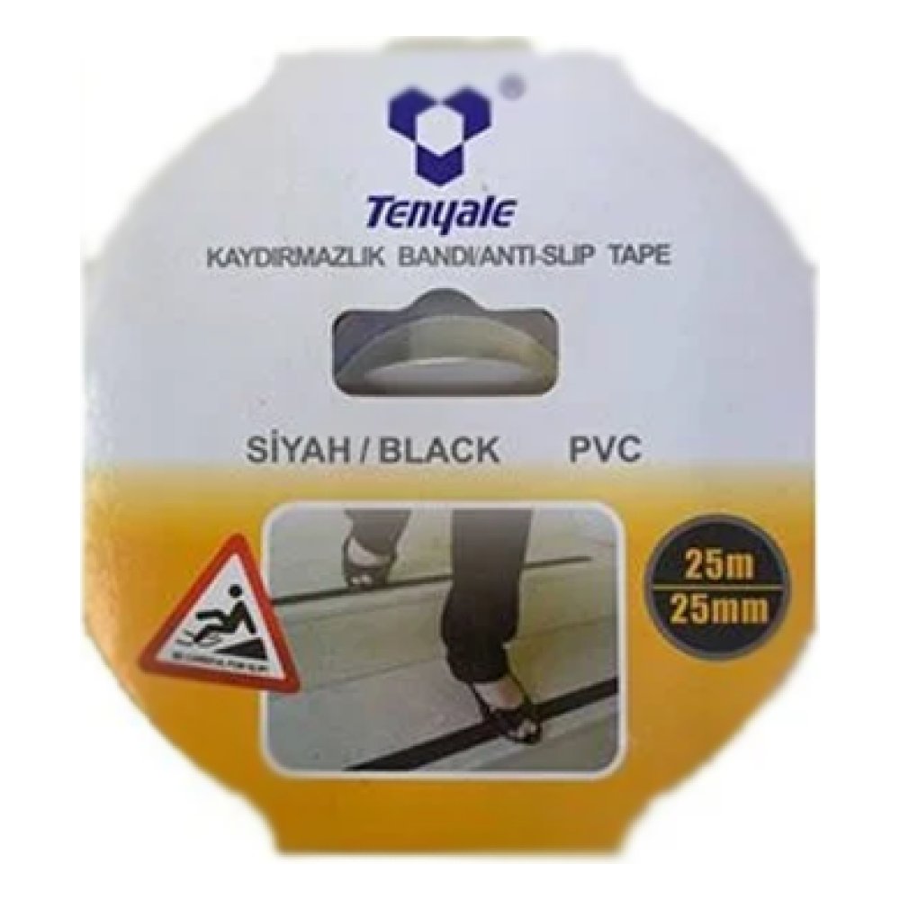 Tenyale Kaydırmaz Bant Siyah PVC 25 mm 25 mt