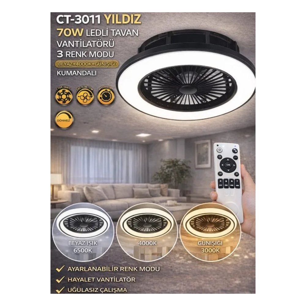 Vanti Cata CT-3011 Yildiz LED Tavan Vantilatör
