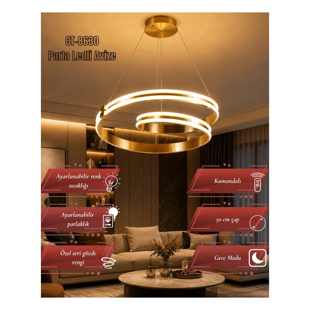 Cata CT-8630 Parla Kumandalı Ledli Avize - 180W
